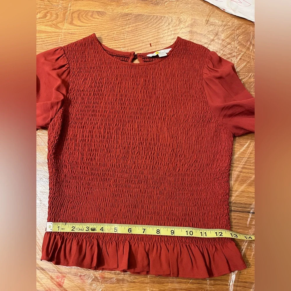 Boden Red Smocked Peplum Long-Sleeve Blouse